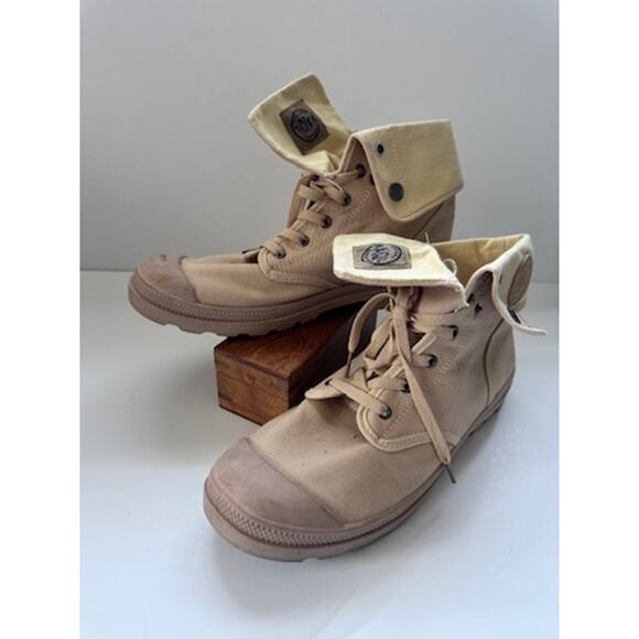 Kaiqi Casual Men’s High-Top Canvas Boots Size US 11.5–12 Beige Fold Over Combat - Picture 1 of 9